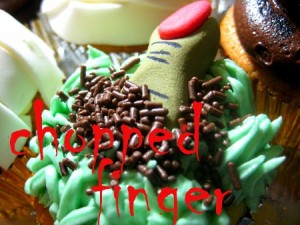 chopped finger Halloween cupcake