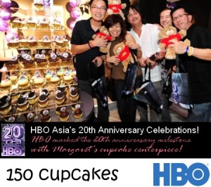 HBO 150 Corporate Anniversary cupcakes with toppers